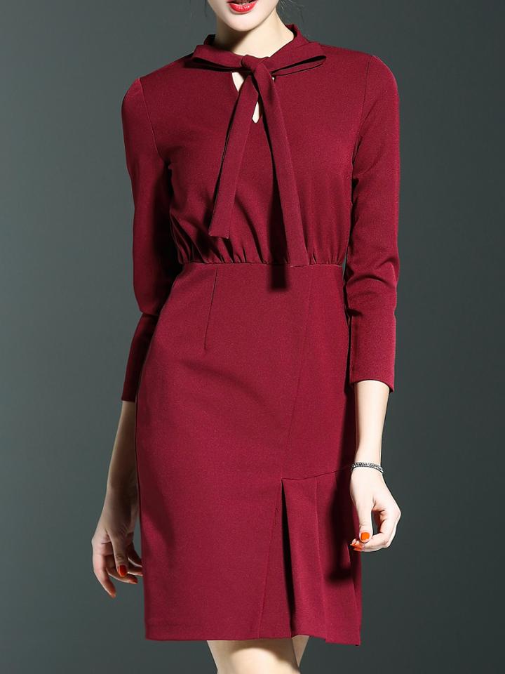 Shein Burgundy Tie Neck Shift Dress