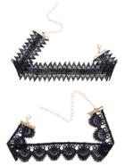 Shein Black Floral Geometric Lace Choker Necklace Set