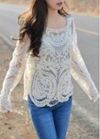 Rosewe Sexy Round Neck Long Sleeve White Tees For Girls