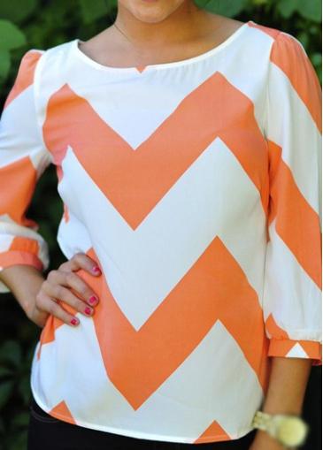 Rosewe Three Quarter Sleeve Chevron Print Blouse