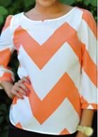Rosewe Three Quarter Sleeve Chevron Print Blouse