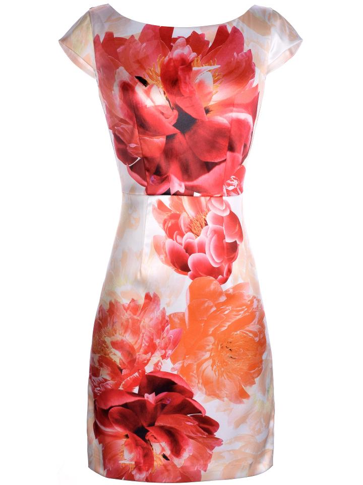 Shein Multicolor Crew Neck Flowers Print Sheath Dress