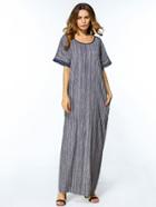 Shein Striped Contrast Trim Fringe Sleeve Maxi Dress