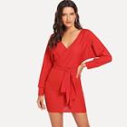 Shein Cut Out Back Belted Solid Dress