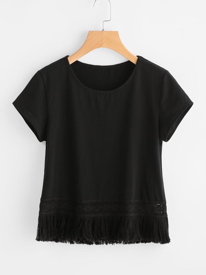 Shein Fringe Lace Trim T-shirt