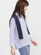 Shein Blue Vertical Striped 2 In 1 High Low Blouse