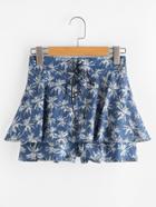 Shein Seamless Pattern Lace Up Overlay Skorts