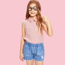 Shein Girls Contrast Lace Armhole Sleeveless Collar Top