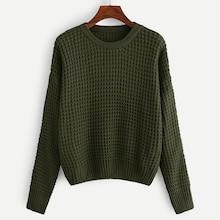 Shein Plus Solid Ribbed Knit Trim Sweater