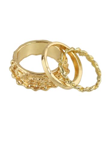 Shein Fashion Gold Plated Band Finger Rings( 3 Pcs/ Set)