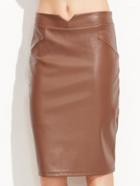 Shein Khaki V Cut Pu Pencil Skirt