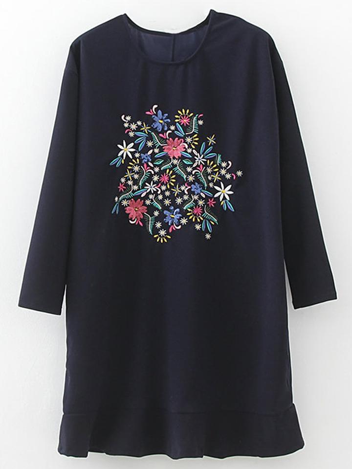 Shein Ruffle Hem Embroidered Dress With Sequin Detail