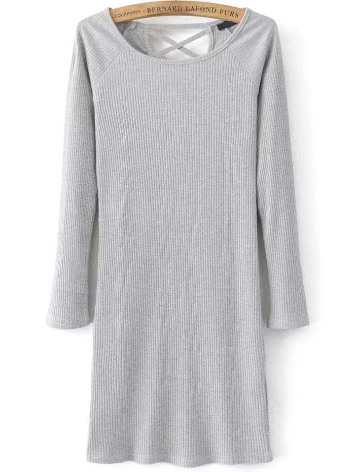 Shein Grey Criss Cross Back Raglan Sleeve Dress