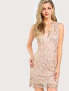 Shein Dual V Neck Floral Lace Overlay Dress