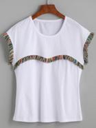 Shein White Fringe Trim Cap Sleeve T-shirt
