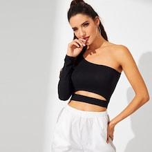 Shein One Shoulder Solid Crop Tee