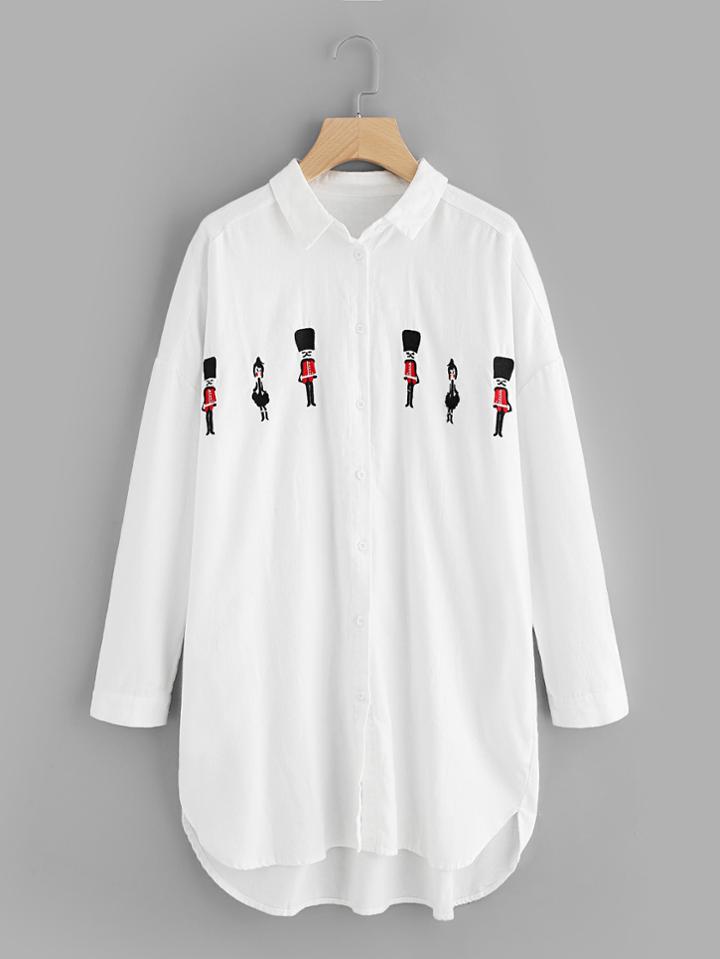 Shein Soldier Embroidery Dolphin Hem Shirt Dress