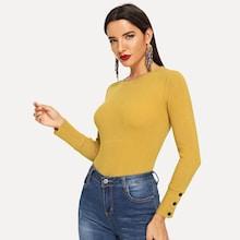 Shein Button Sleeve Solid Sweater
