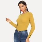 Shein Button Sleeve Solid Sweater