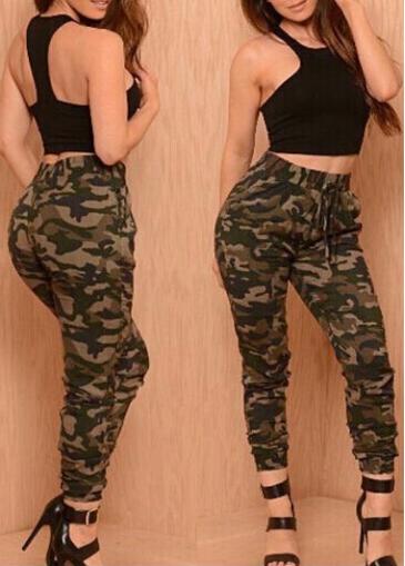 Rosewe Black Racerback Crop Top And Camouflage Pants