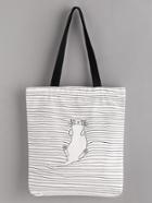 Shein Sleeping Cat Print Linen Tote Bag
