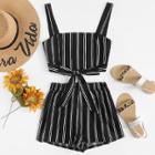 Shein Self Tie Striped Crop Top With Shorts