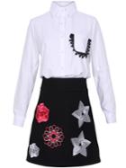 Shein White Lapel Pocket Top With Embroidered Skirt