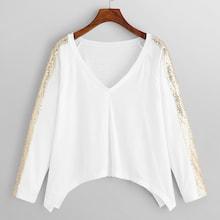 Shein Contrast Sequin V-neck Tee