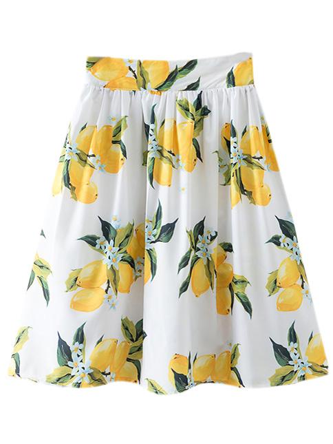 Shein Multicolor High Waist Zipper Side Lemon Print Skirt