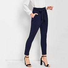 Shein Slant Pocket Detail Belted Waist Pants