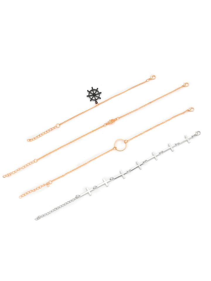Shein Cross & Ring Design Chain Bracelet Set 5pcs