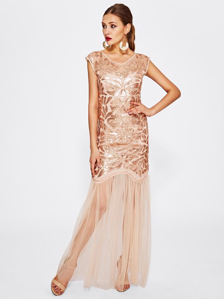 Shein Double Plunge Mesh Contrast Sequin Dress