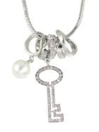 Shein Silver Rhinestone Key Shape Long Pendant Necklace
