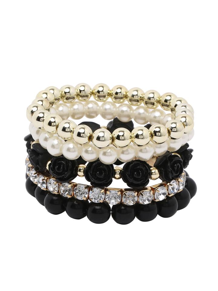 Shein Black Layered Beaded Stretch Bracelet