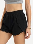 Shein Black Wavy Hem Casual Shorts