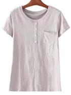 Shein Grey Buttons Pocket Casual T-shirt
