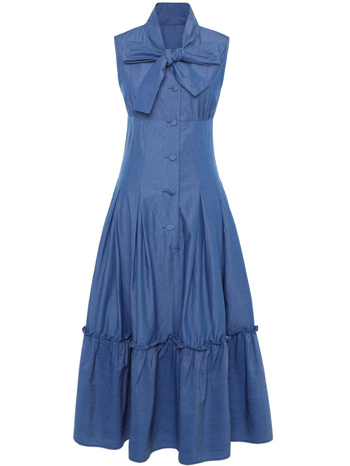 Shein Bowknot Neck Flounce Denim Dress
