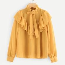 Shein Tie Neck Ruffle Trim Blouse