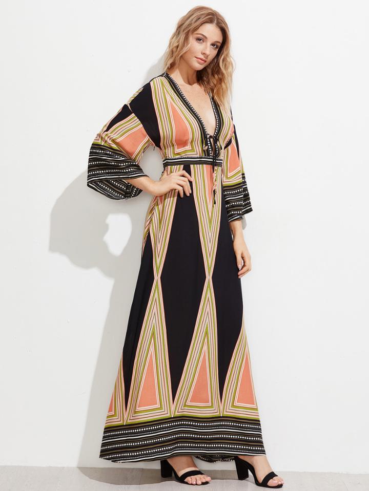 Shein Plunge Neck Split Back Kimono Dress