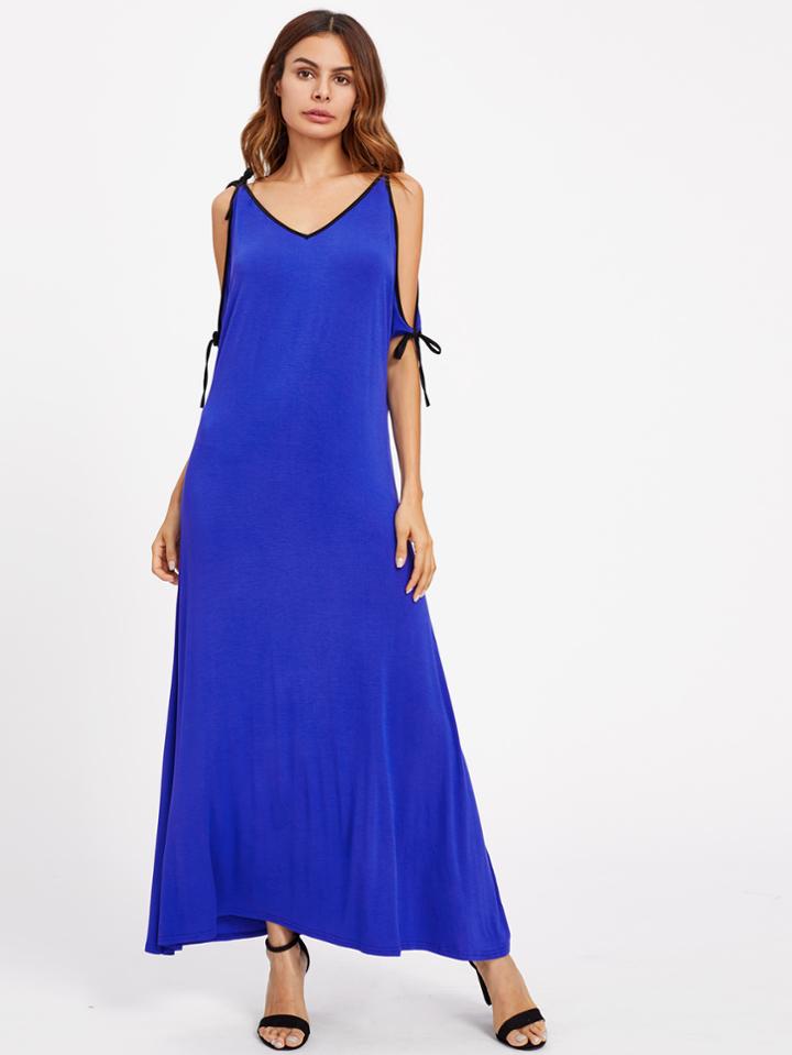 Shein Contrast Binding Tied Open Shoulder Dress