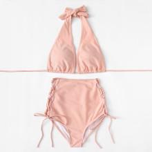 Shein Lace Up Halter Bikini Set
