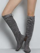 Shein Grey Chunky Heel Zipper High Boots