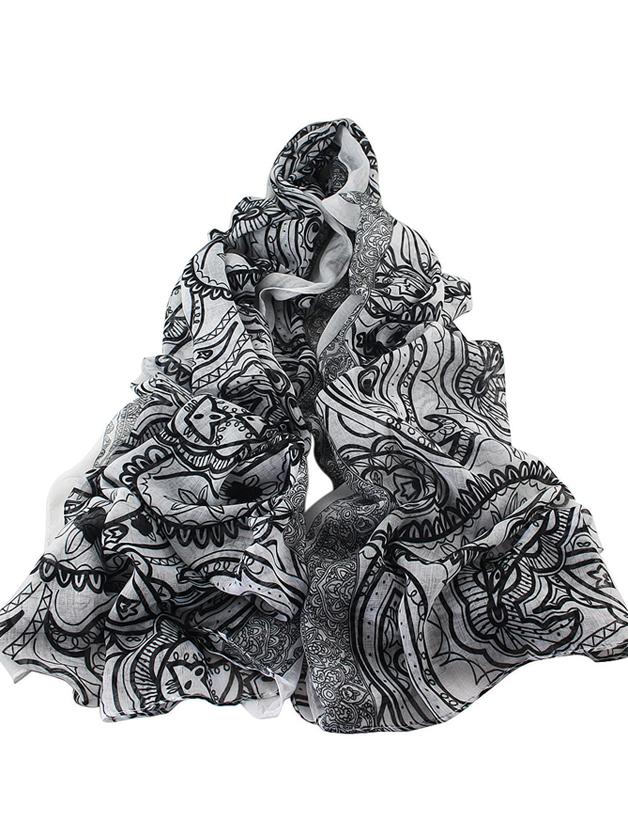 Shein White Autumn New Flower Printed Long Voile Scarf