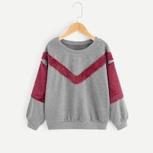 Shein Girls Contrast Faux Fur Tunic Pullover