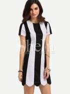 Shein Black White Short Sleeve Vertical Striped Dress