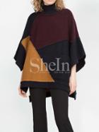 Shein Navy Color Block Mock Neck Cape Sweater
