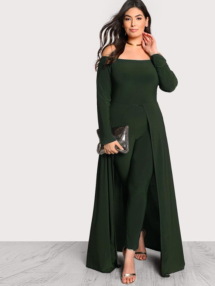 Shein Off Shoulder Solid Maxi Jumpsuit