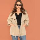 Shein Plus Rolled Tab Sleeve Pocket Front Coat