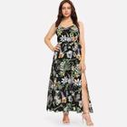 Shein Plus Waist Knot Flower Print Cami Dress