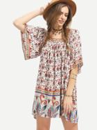 Shein Multicolor Vintage Print Half Sleeve Shift Dress
